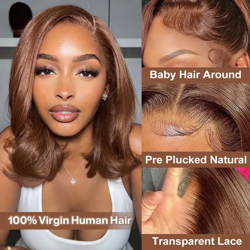 URFIRST chocolate brown bob HD lace hairline detail