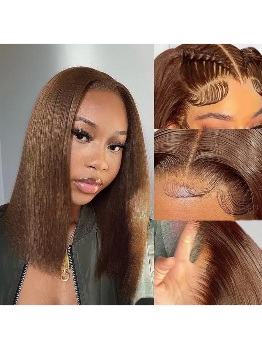 13×4 HD Lace Straight Bob Wig — Chocolate Brown | URFIRST