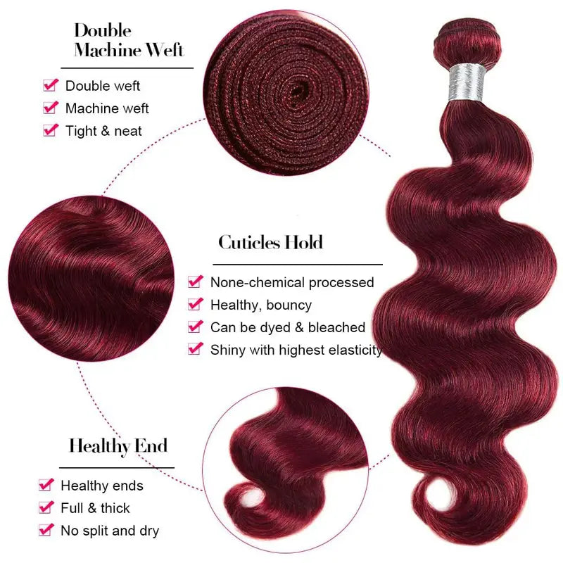 99J Burgundy Body Wave Bundles — Brazilian Virgin Hair | URFIRST