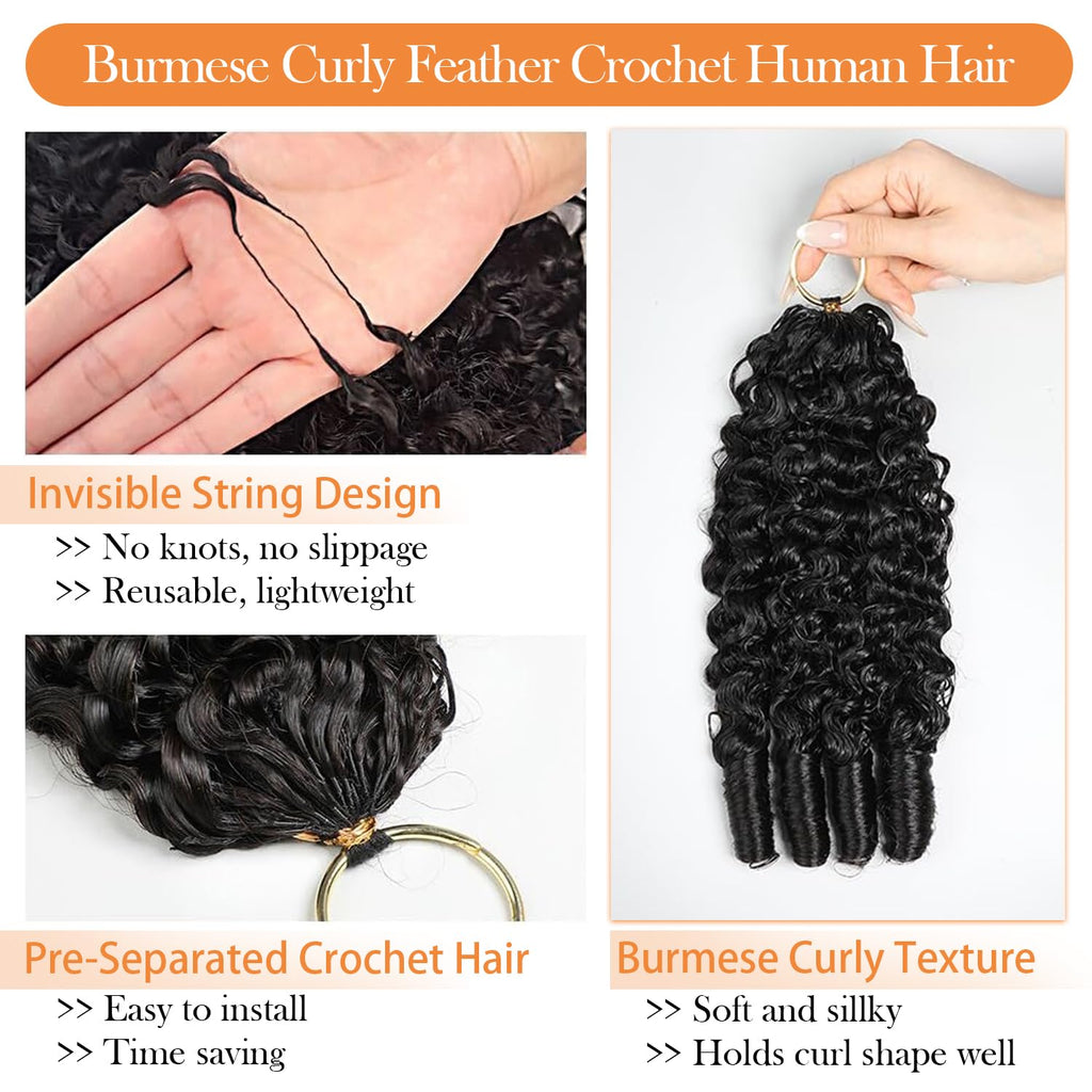 Boho Feather Extensions Human Hair Burmese Curly 50 Strands Pre-Separated | URFIRST