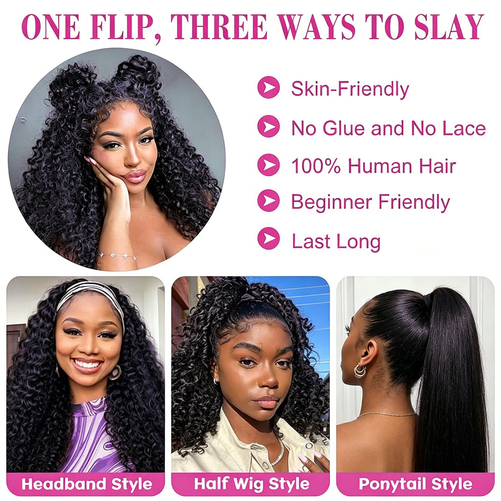 Deep Wave Half Wig — Seamless Flip, No Glue | URFIRST